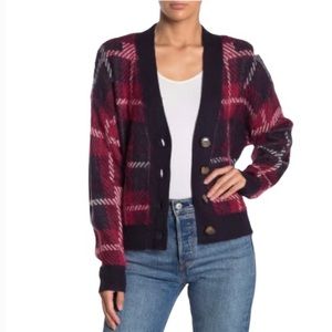 Abound Fuzzy Plaid Button Front Cardigan Sweater Size XXS